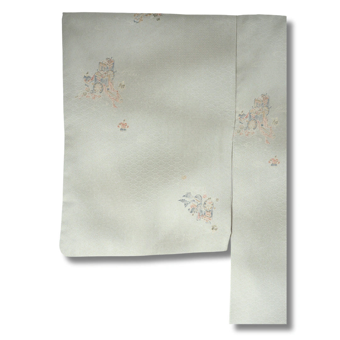 Vintage Damen Komon Kimono Hellgrün mit Wagen