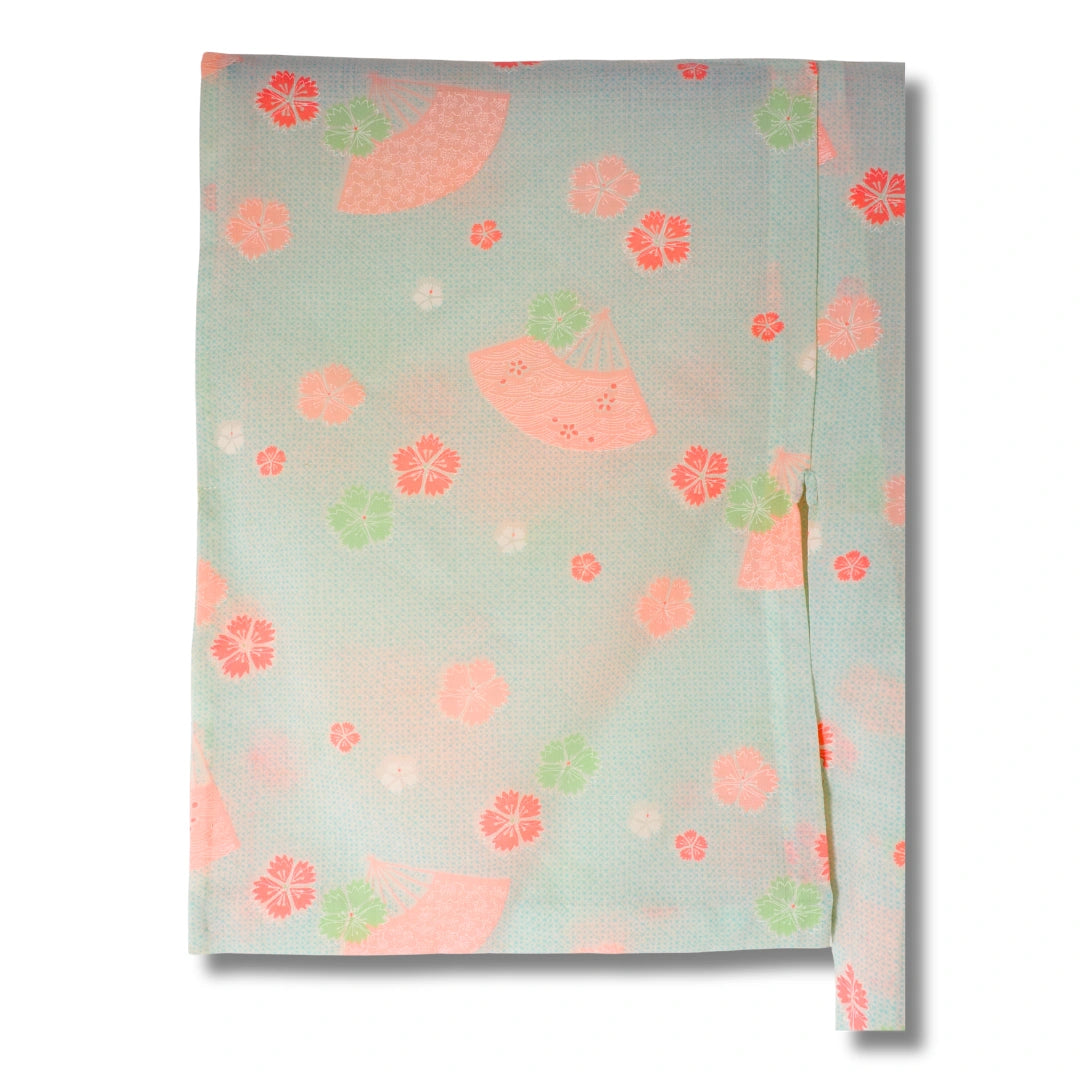 Vintage Damen Naga Juban hellgrün mit pinken Blumen