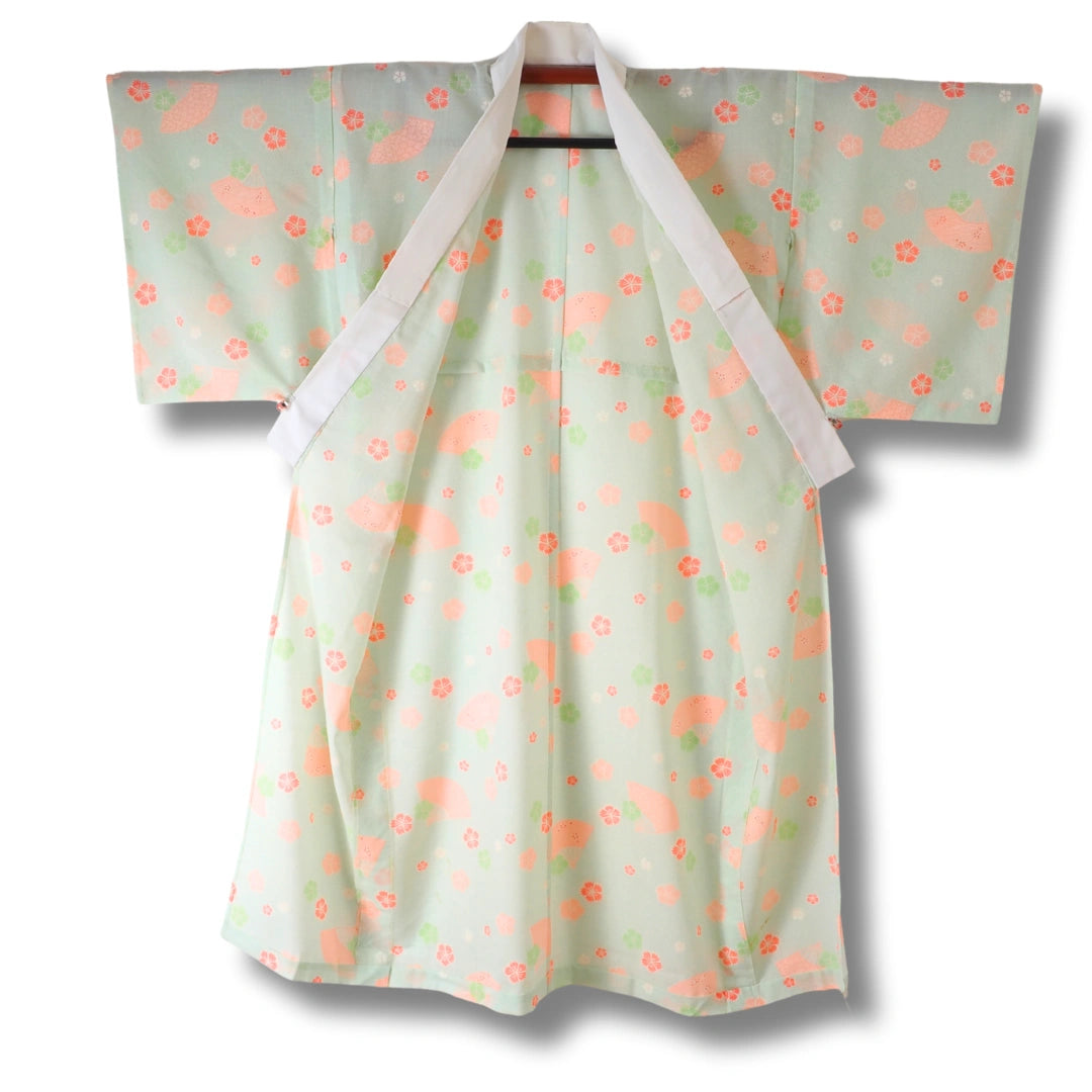 Vintage Damen Naga Juban hellgrün mit pinken Blumen