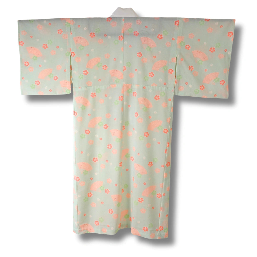 Vintage Damen Naga Juban hellgrün mit pinken Blumen