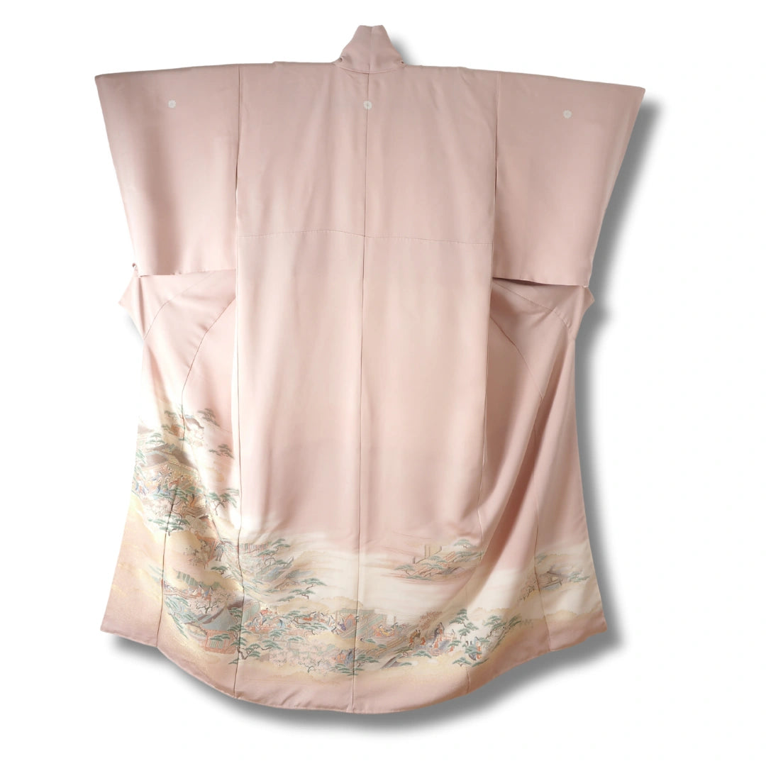 Vintage Damen Iro-Tomesode Kimono hellrosa mit Landschaft