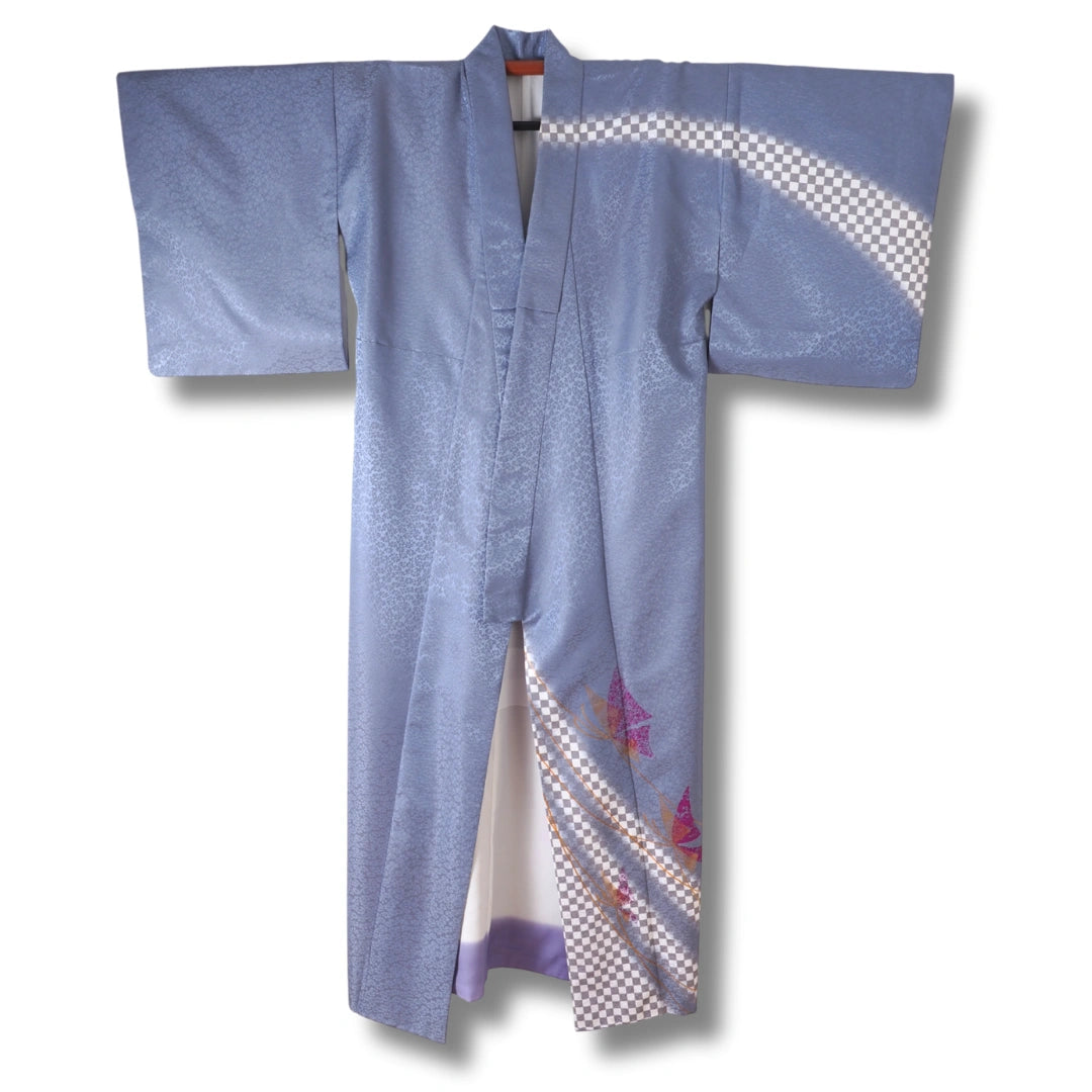 Vintage Damen Homongi Kimono lila mit Blumen