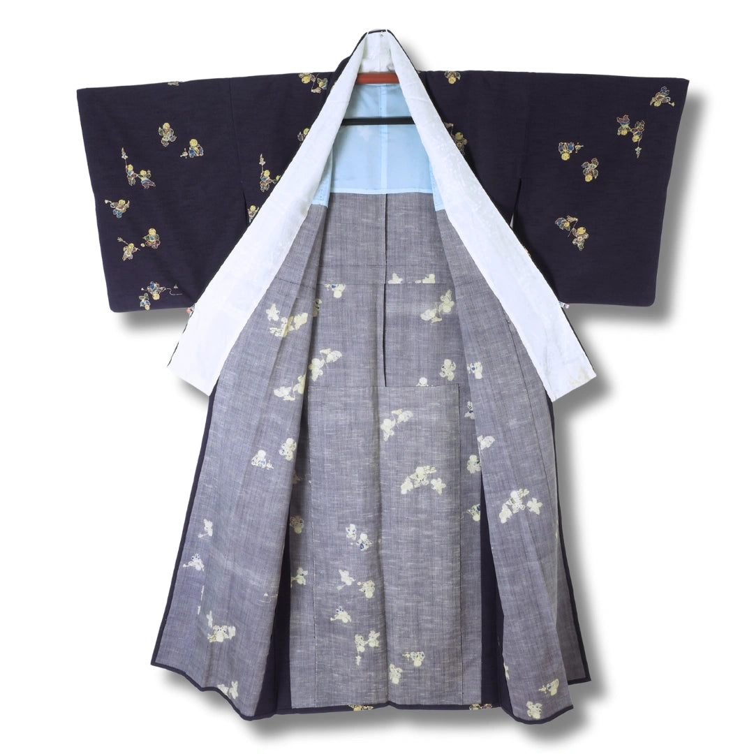 Vintage Damen Komon Kimono lila mit Karako