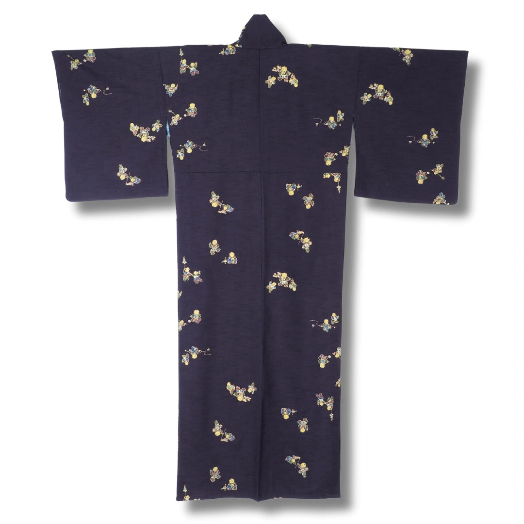 Vintage Damen Komon Kimono lila mit Karako