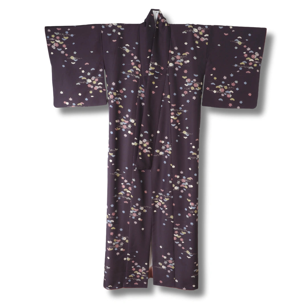 Vintage Damen Komon Kimono Lila mit Blumen
