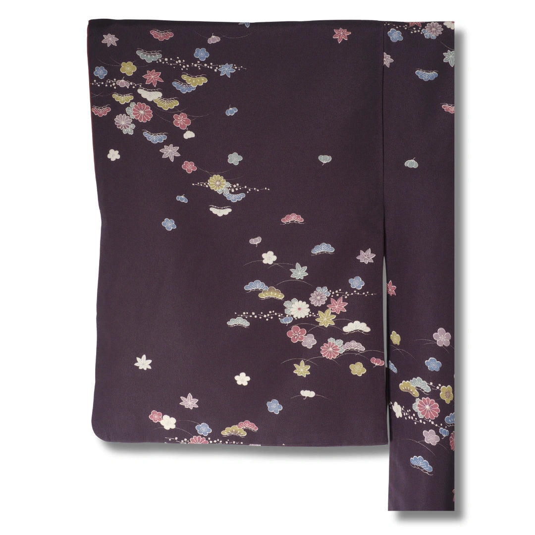 Vintage Damen Komon Kimono Lila mit Blumen