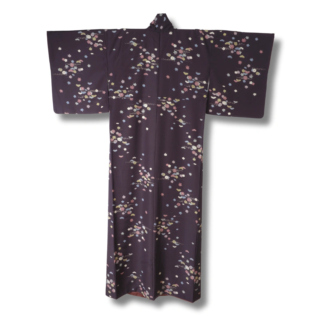 Vintage Damen Komon Kimono Lila mit Blumen