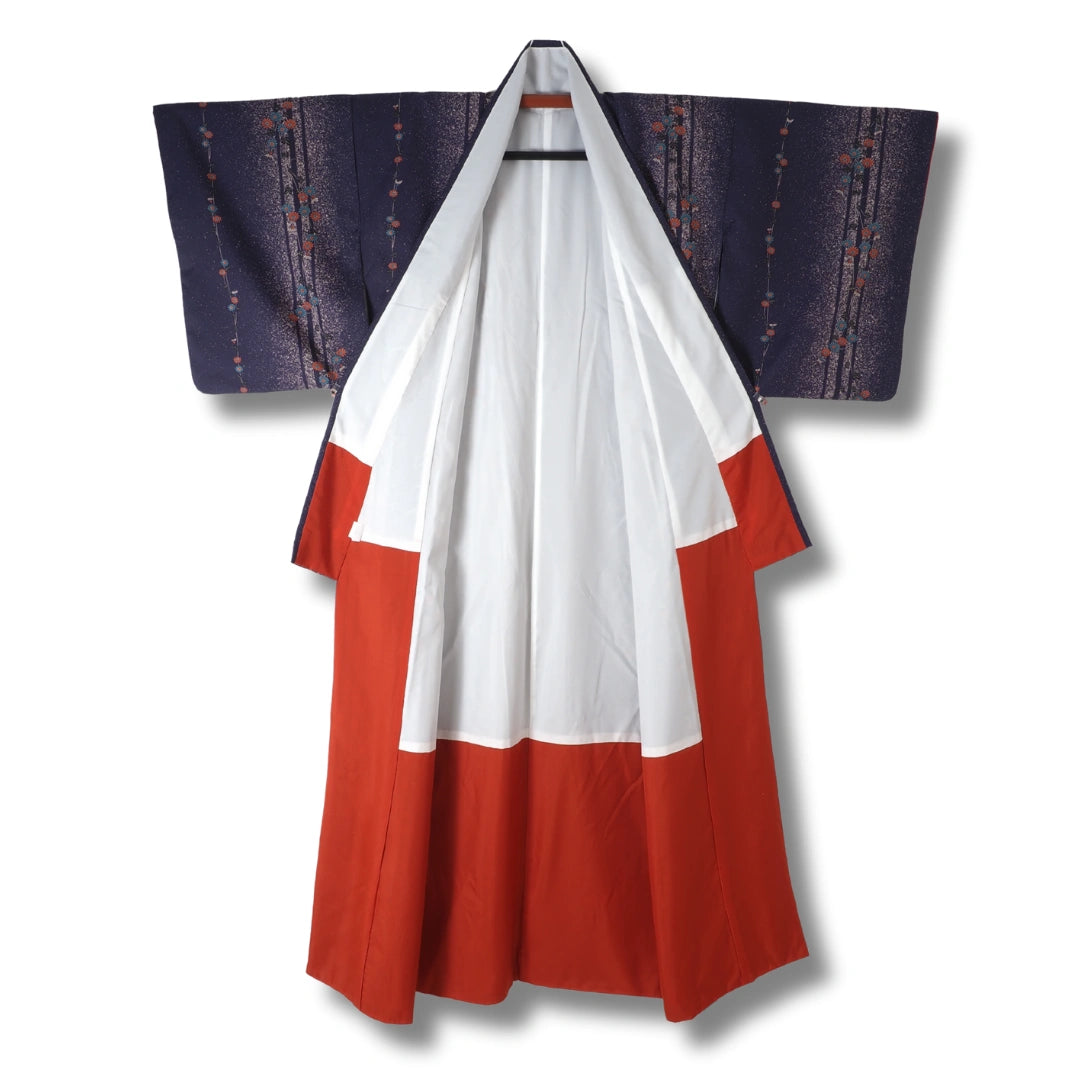 Vintage Damen Komon Kimono lila mit Blumenranken
