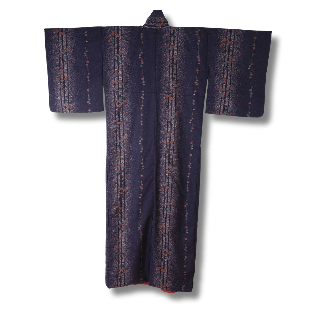 Vintage Damen Komon Kimono lila mit Blumenranken