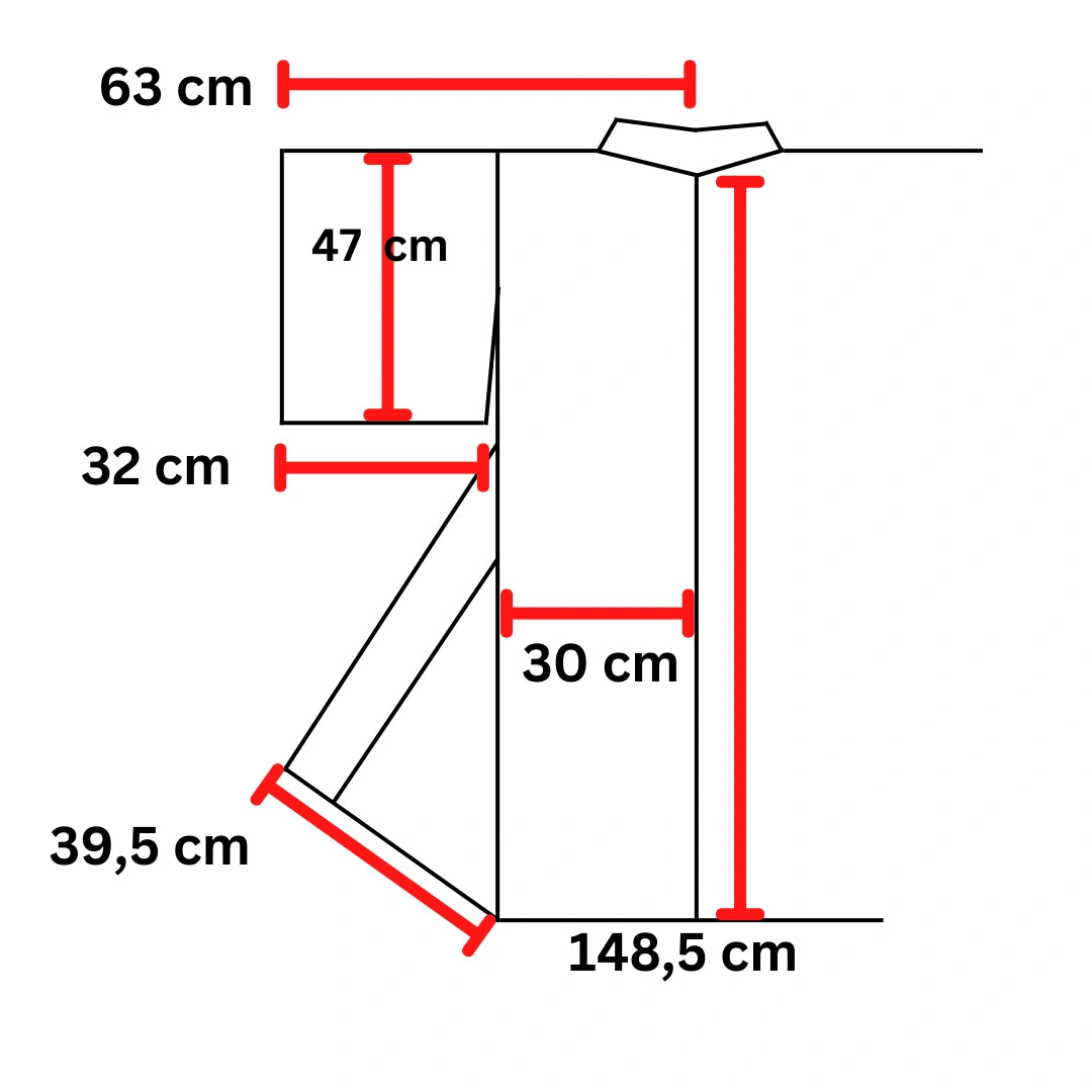 Maßgrafik eines Komon Kimono mit Abmessungen