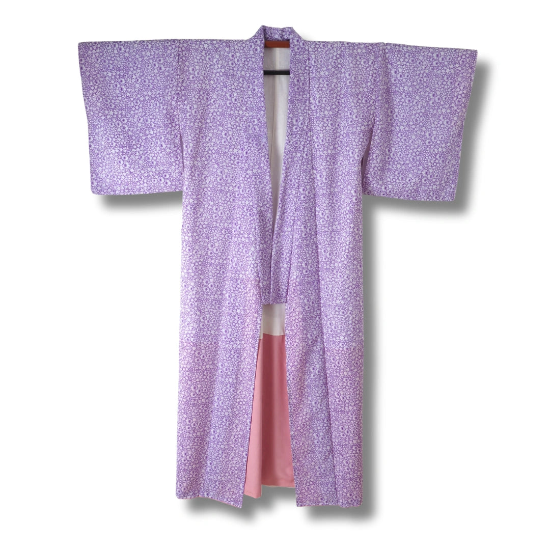 Vintage Damen Komon Kimono Lila mit Blumen
