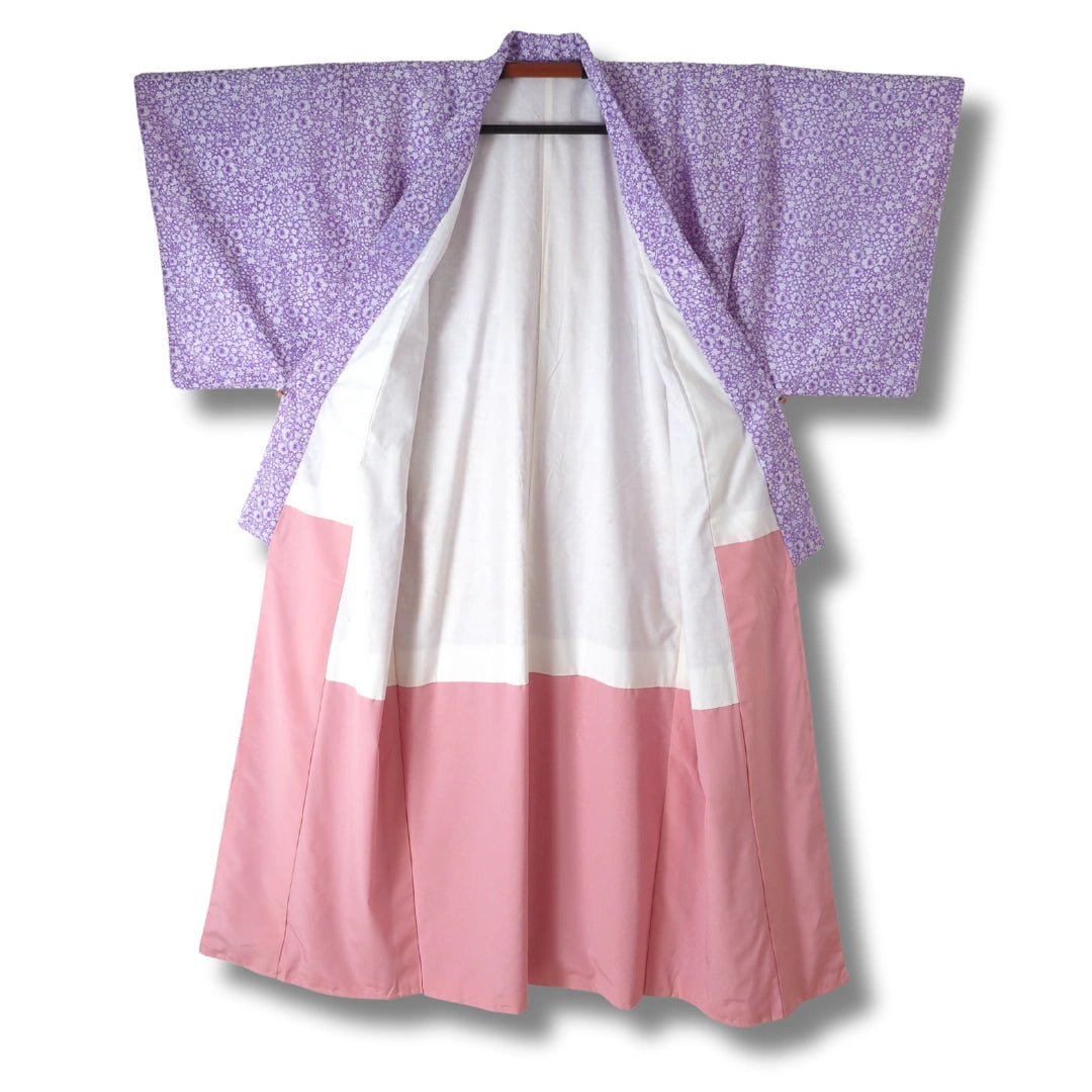 Vintage Damen Komon Kimono Lila mit Blumen