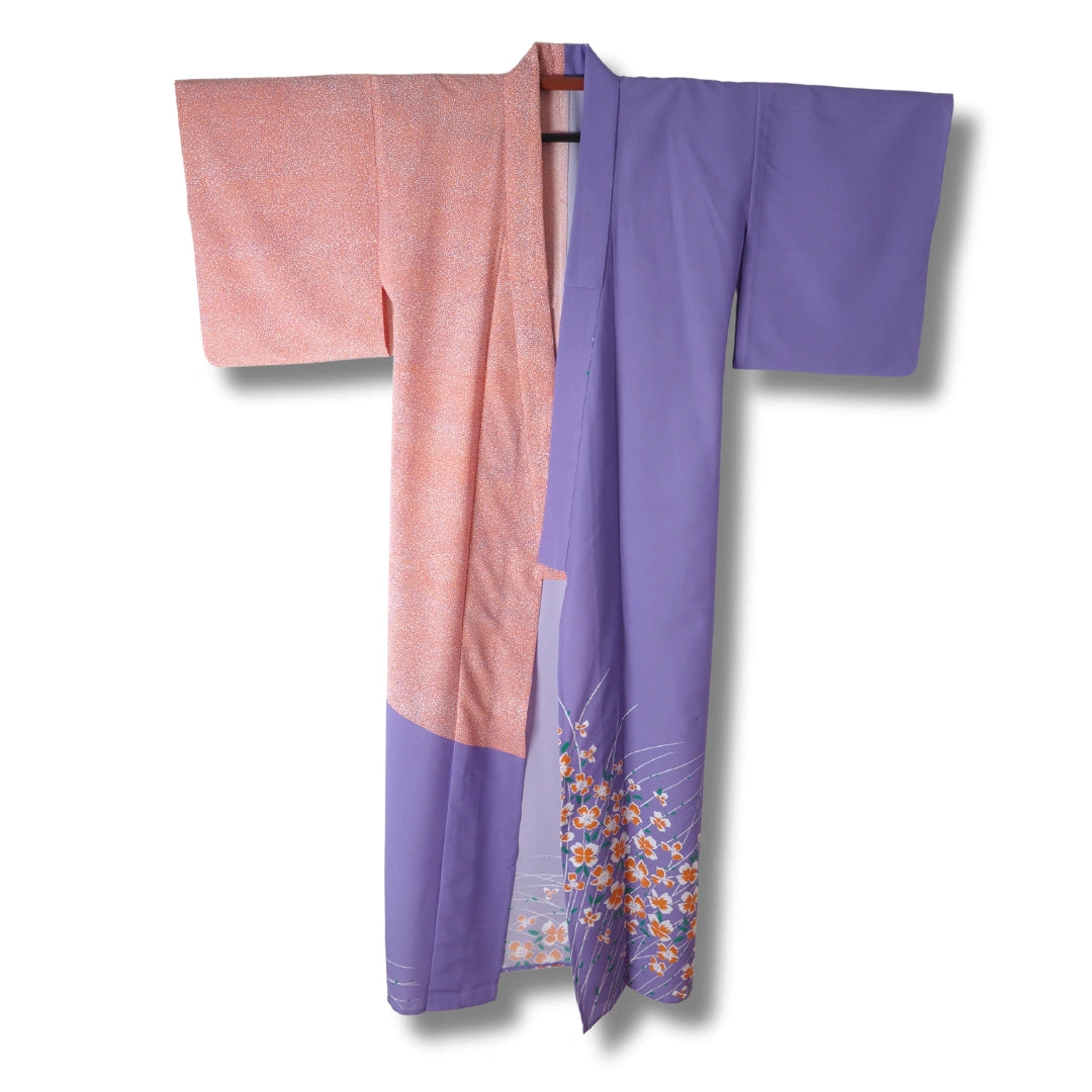 Vintage Damen Komon Kimono Lila & Rosa