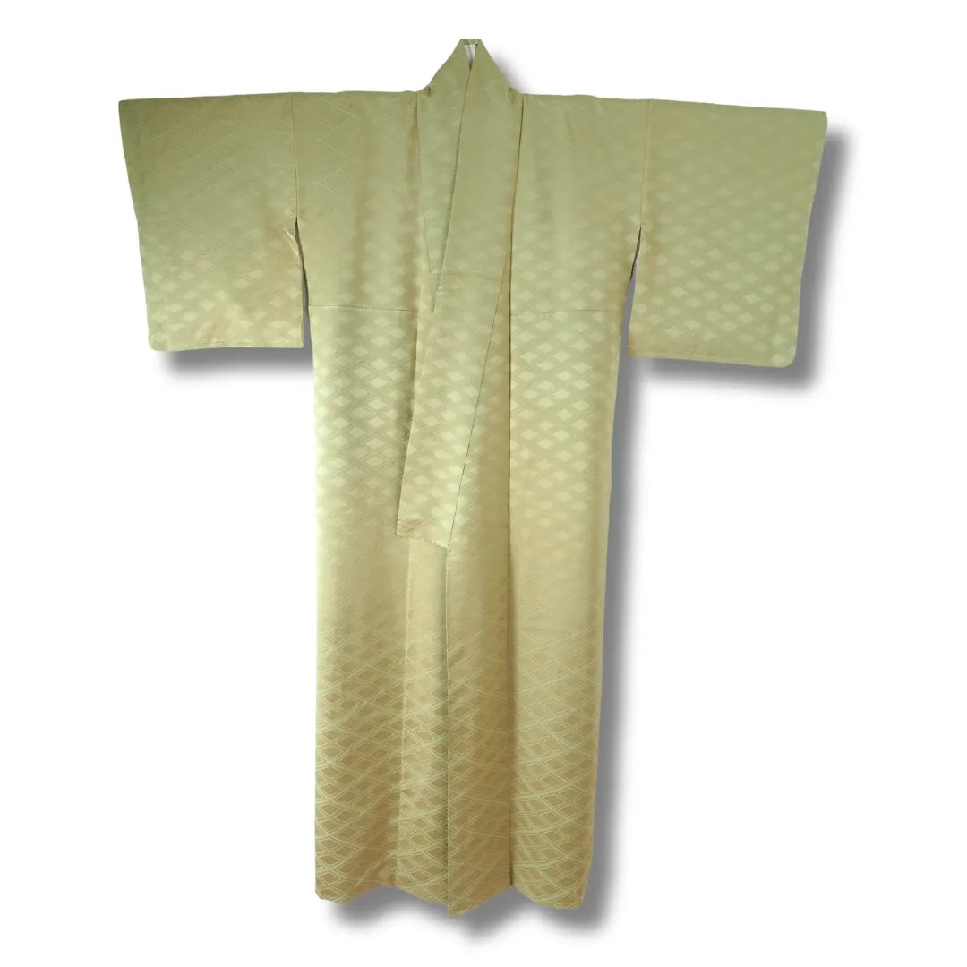 Vintage Iromuji Kimono matcha grün mit Rautenmuster Vorderansicht