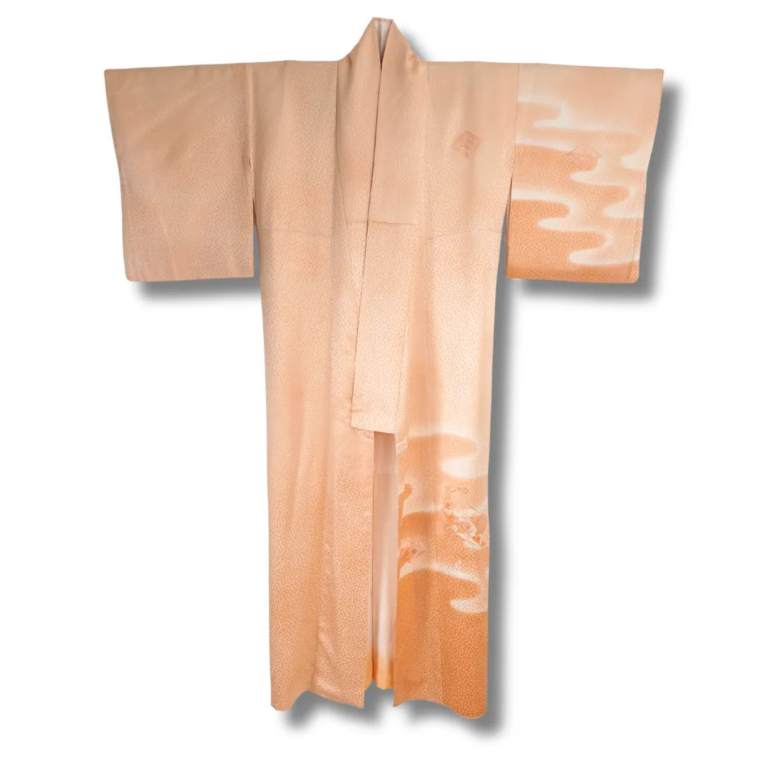 Vintage Homongi Kimono mit Farbverlauf in Pfirsich und Creme Vorderansicht