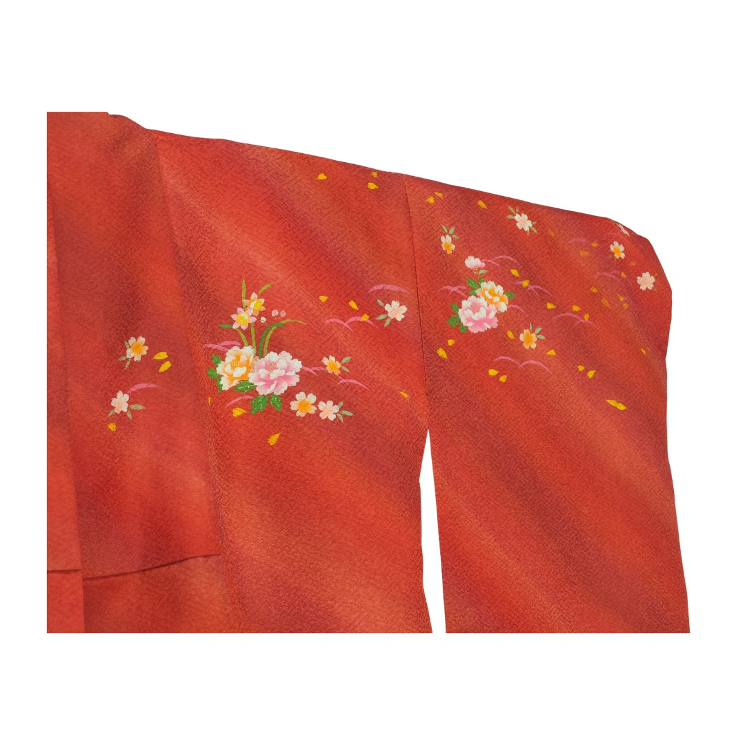 Vintage Damen Kimono mit Pfingstrosen und Kirschblüten Rot #farbe_Rot