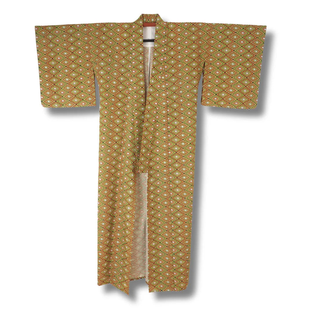 Vintage Komon Kimono mit Rautenmuster Vorderansicht