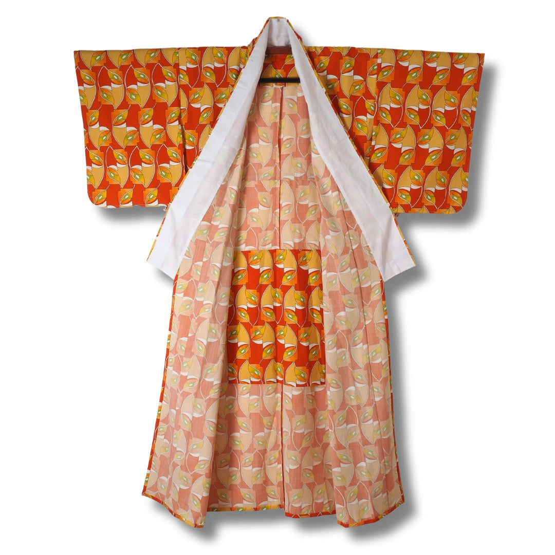 Vintage Damen Komon Kimono in Orange-Gelb 