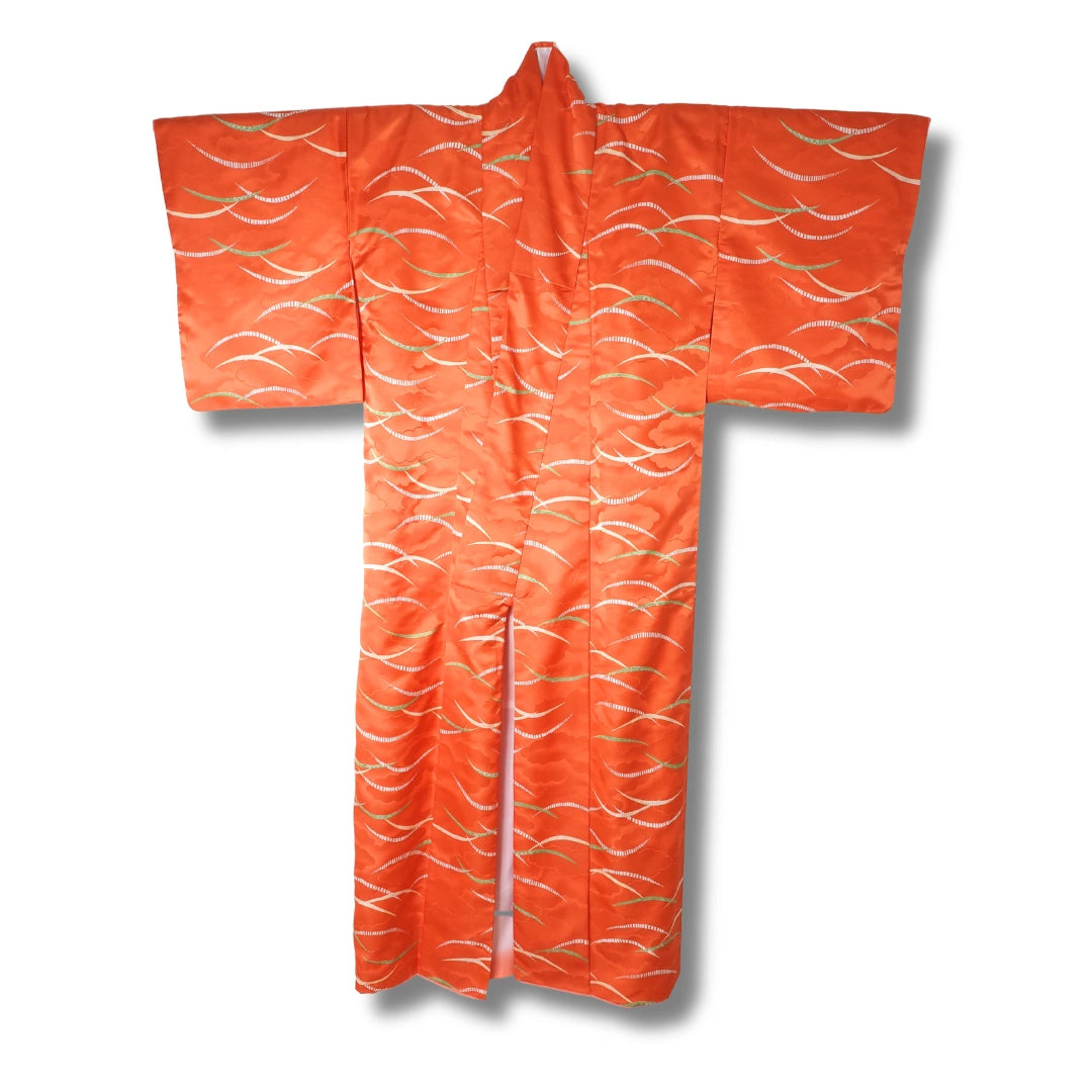 Vintage Komon Kimono orange mit weißen und grünen Streifen