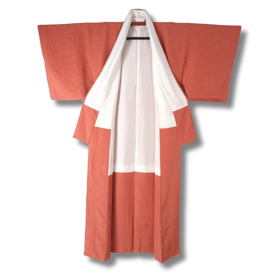 Vintage Damen Kimono pfirsichbraun mit Chrysanthemen