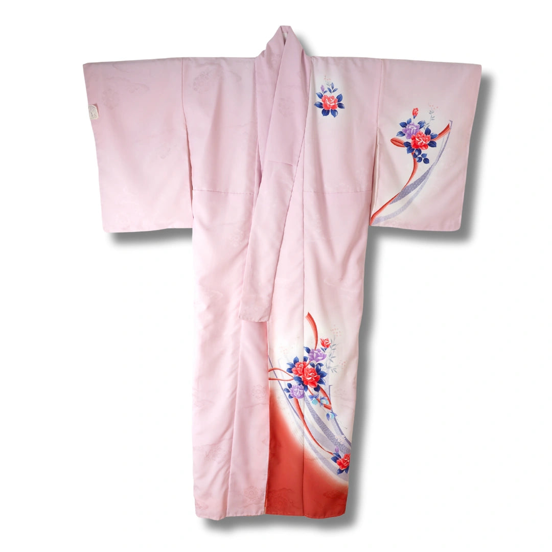 Vintage Damen Homongi Tsukesage Kimono rosa mit Blumen