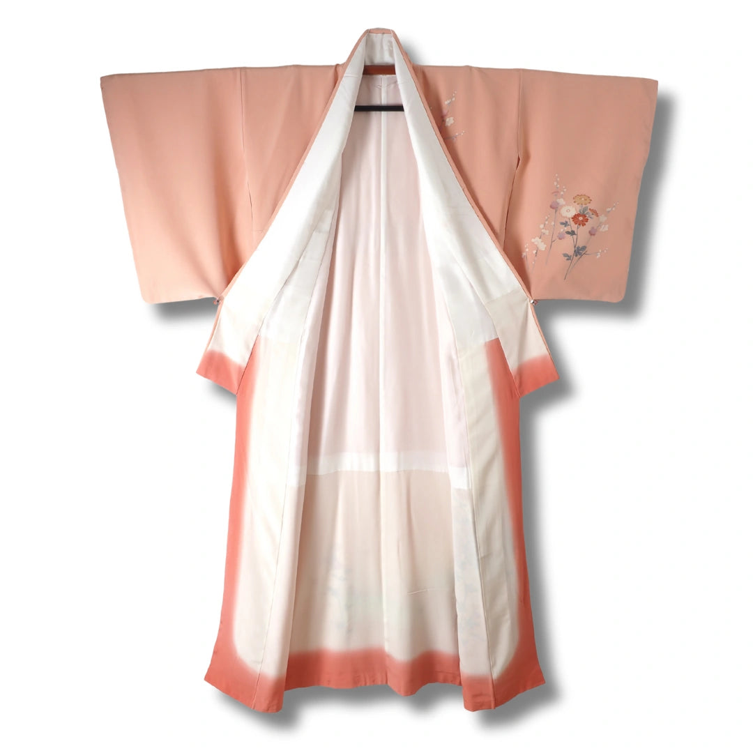 Vintage Damen Homongi Kimono rosa mit Blumen