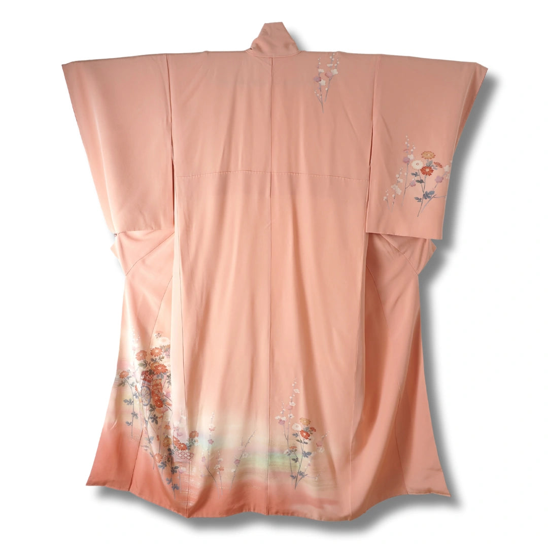Vintage Damen Homongi Kimono rosa mit Blumen