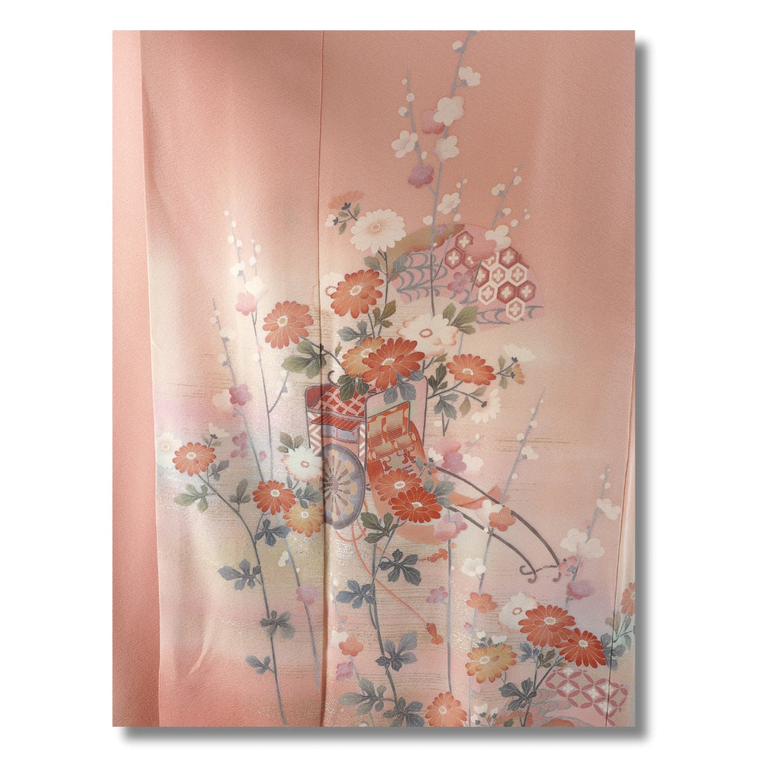 Vintage Damen Homongi Kimono rosa mit Blumen
