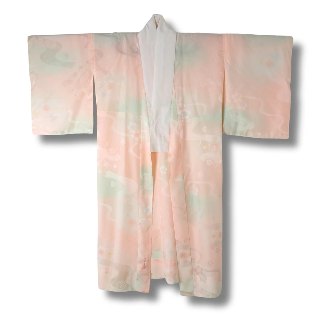 Vintage Damen-Juban Rosa-Weiß mit Blumenmuster