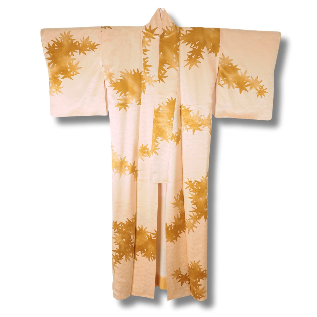 Vintage Komon Damen Kimono Rosé mit goldenen Blumen