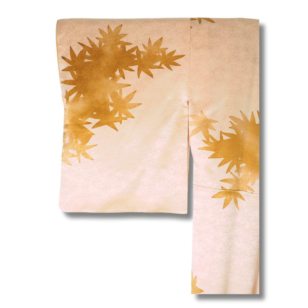 Vintage Komon Damen Kimono Rosé mit goldenen Blumen