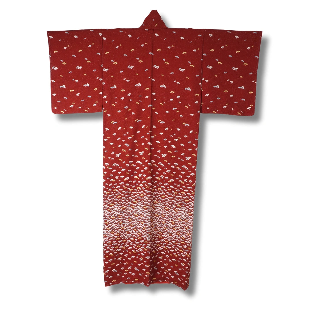 Vintage Damen Kimono rotbraun mit Fächermuster