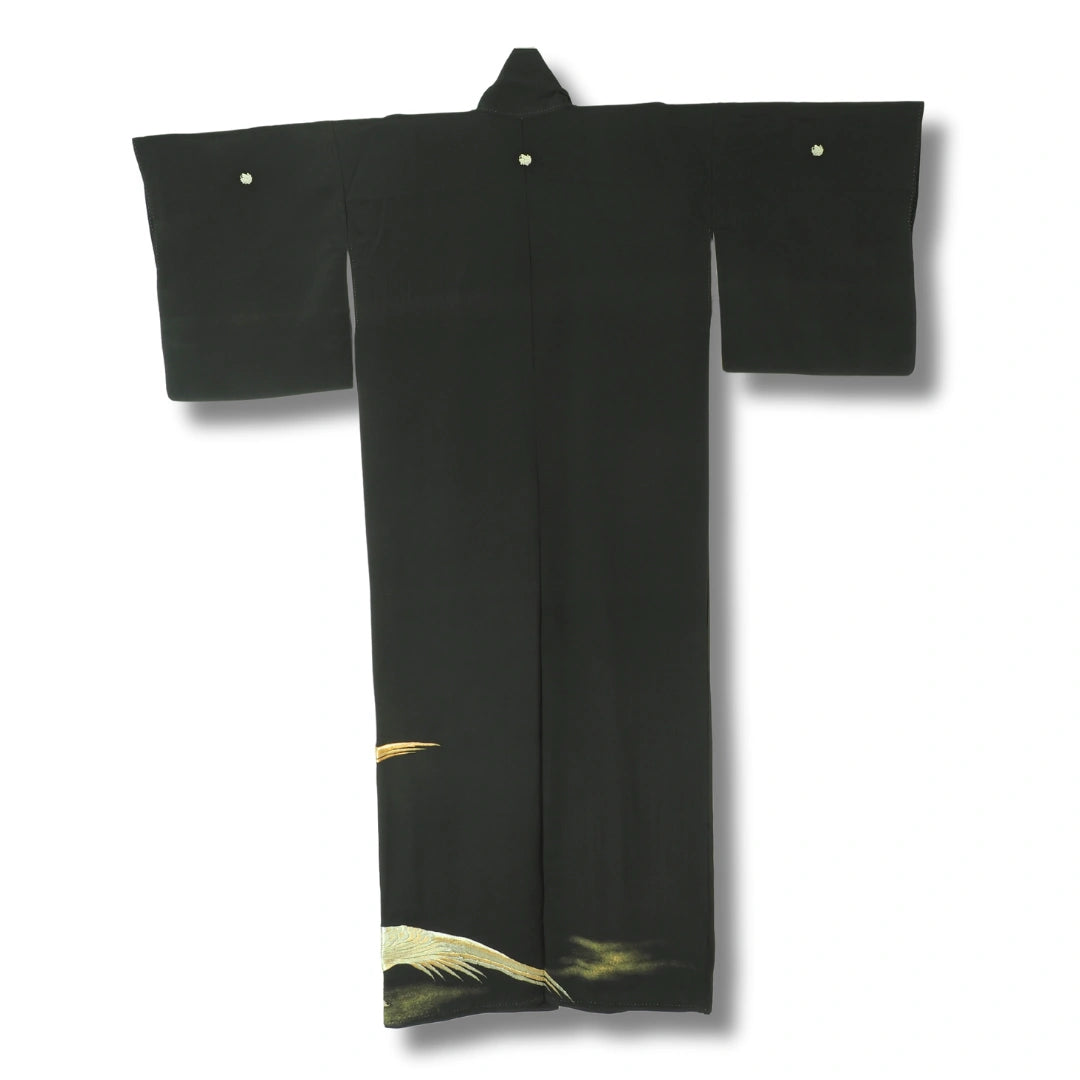 Vintage Kurotomesode Damen Kimono Schwarz mit goldenem Vogel