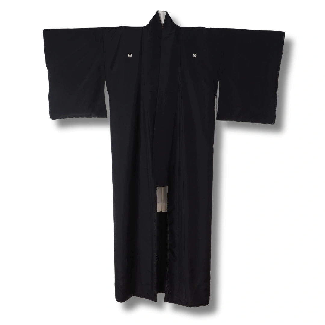 Vintage Damen Mofuku Kimono Schwarz mit weißem Kamon