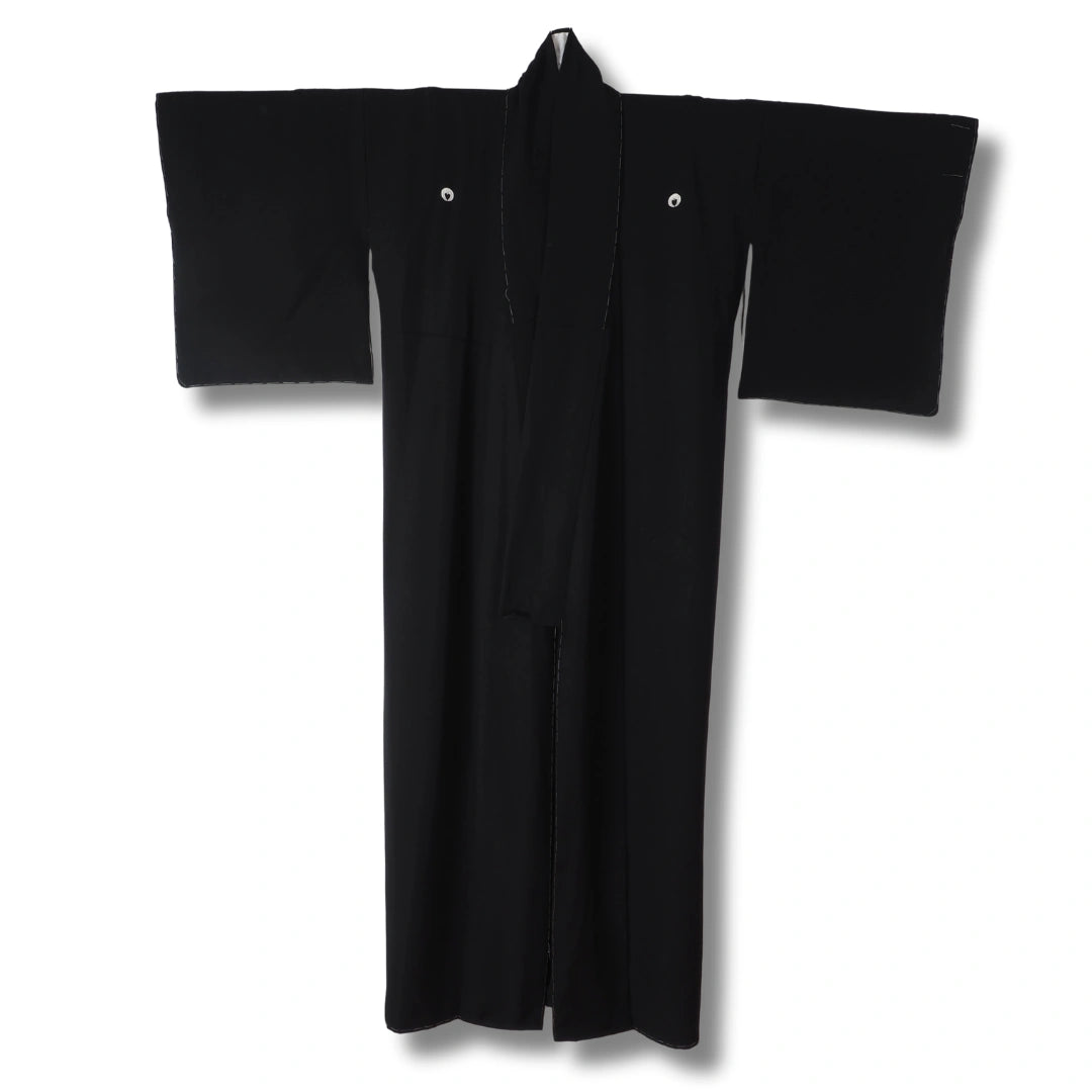 Vintage Damen Mofuku Kimono Schwarz mit weißem Kamon