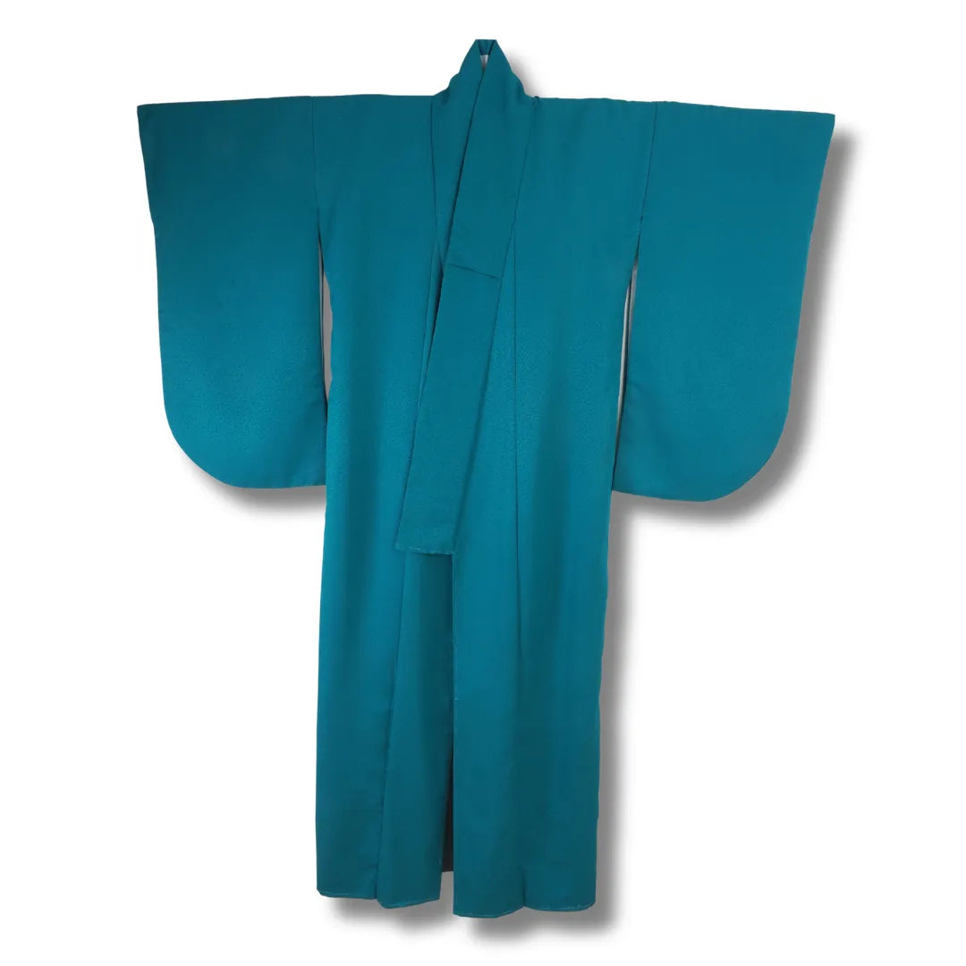 Vintage Damen Ko-Furisode in dunklem Türkis, lange Ärmel, Frontansicht