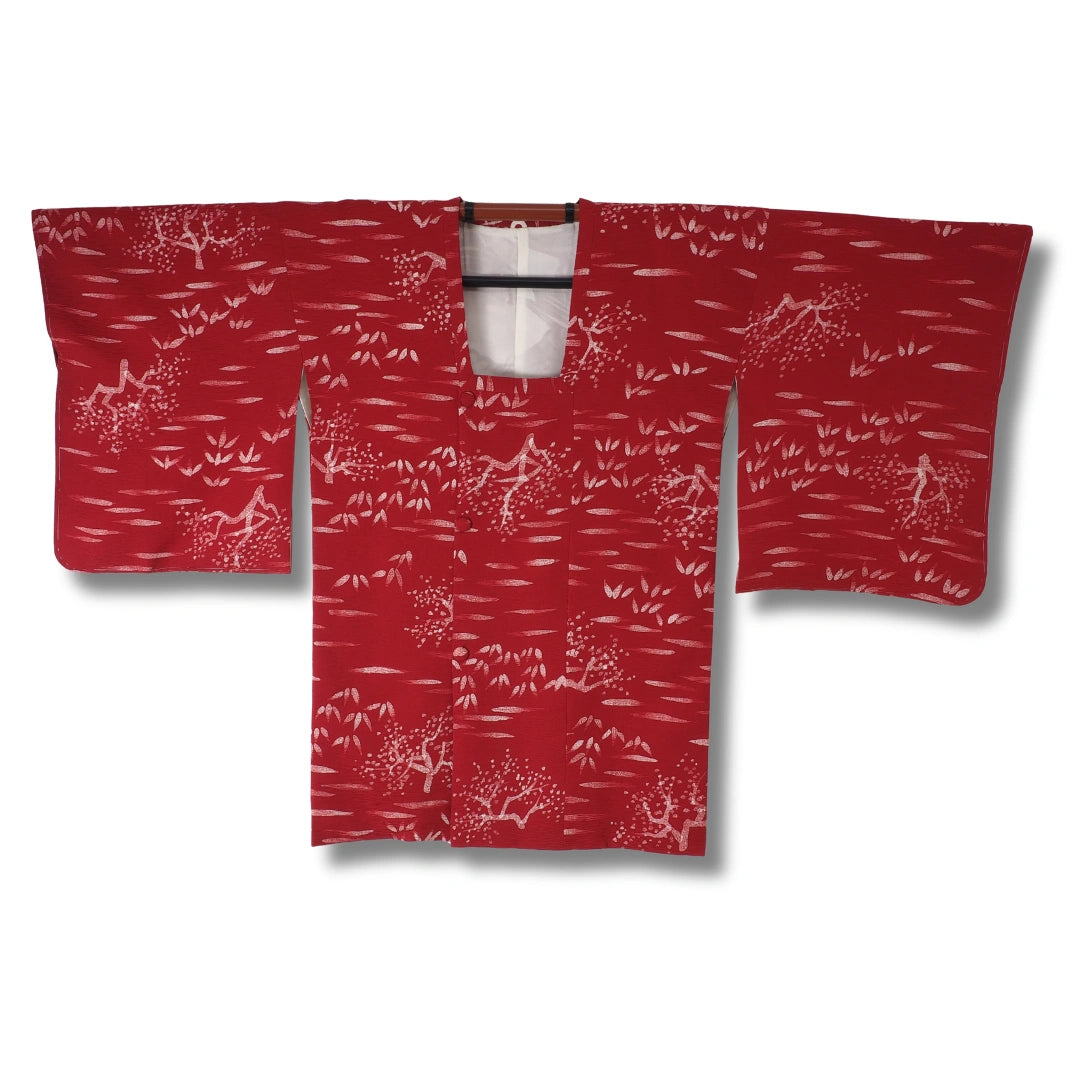 Vintage Damen Michiyuki weinrot Pflanzenmuster