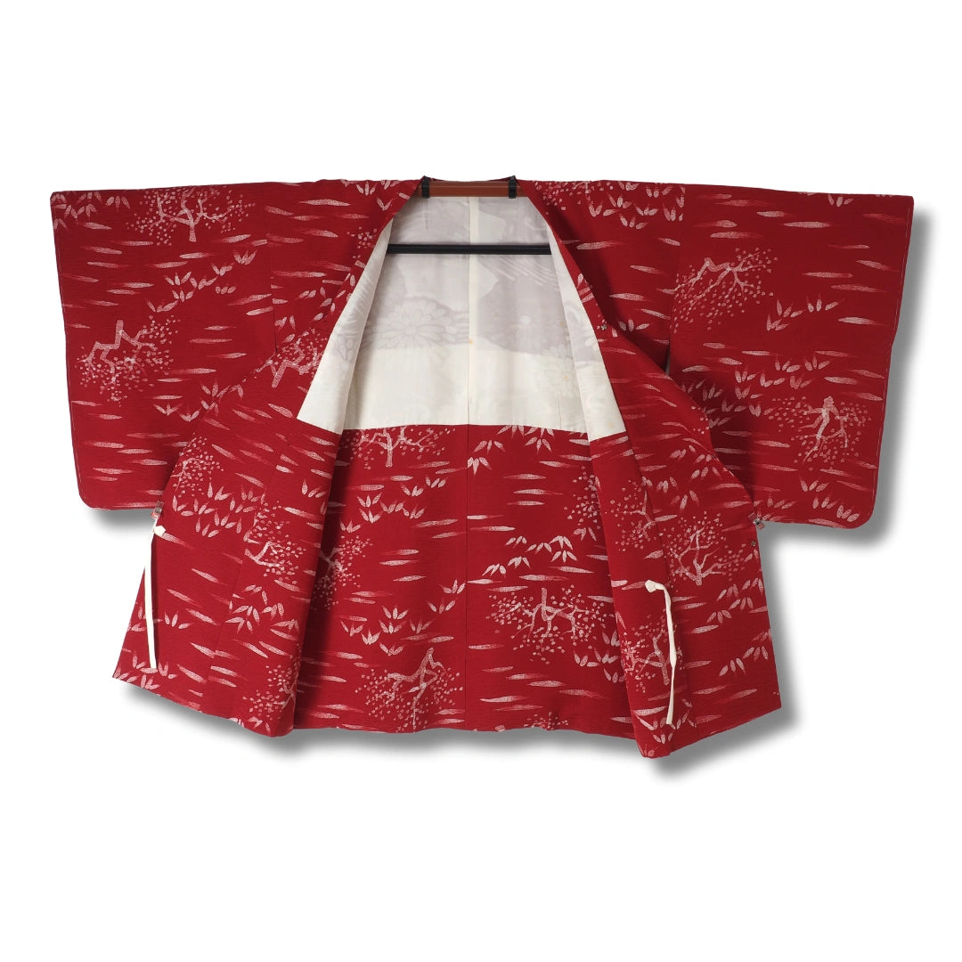 Vintage Damen Michiyuki weinrot Pflanzenmuster