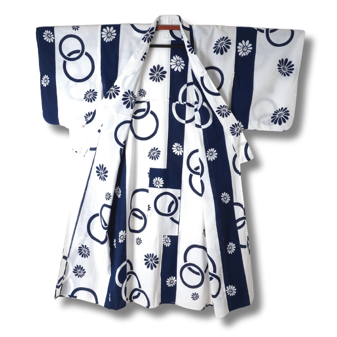Vintage Damen Yukata Blau-Weiß