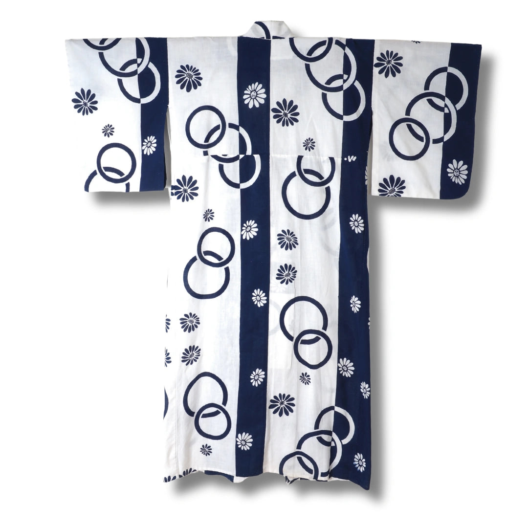 Vintage Damen Yukata Blau-Weiß