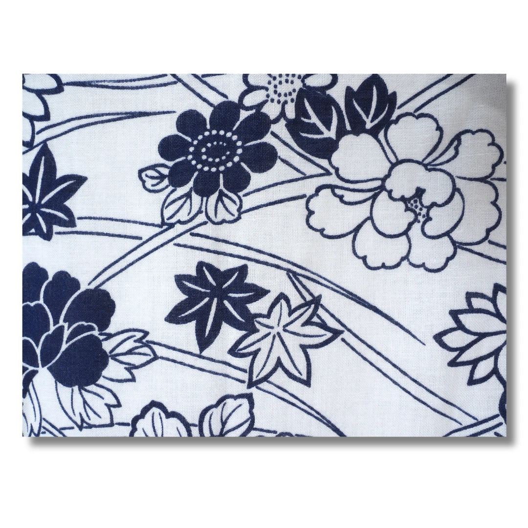 Nahaufnahme des Yukata Stoffes mit Blumen
