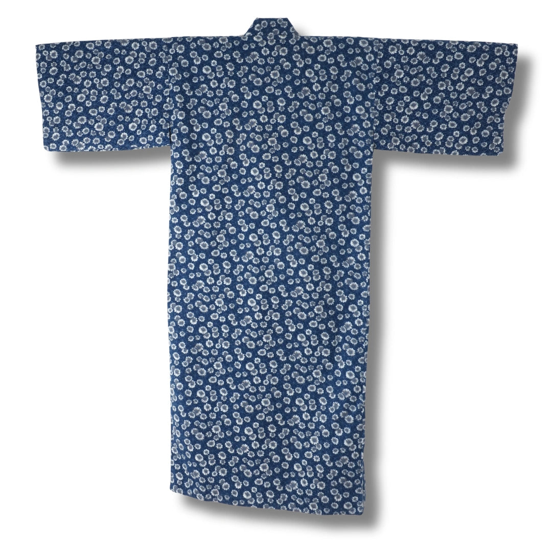 Vintage Damen Yukata Blau-Weiß mit Floralmuster