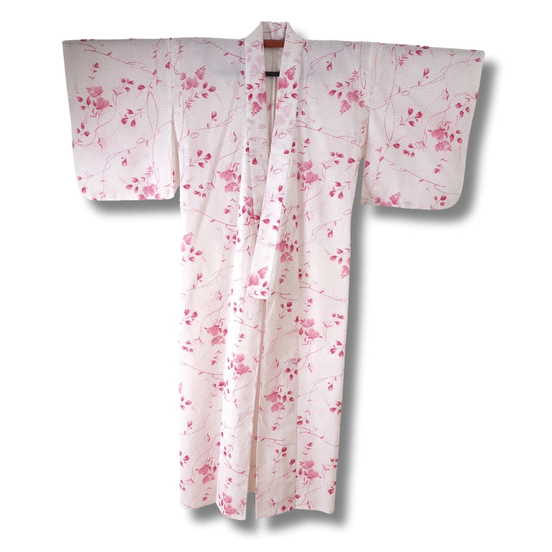 Vintage Damen Yukata weiß rosa mit Blumen