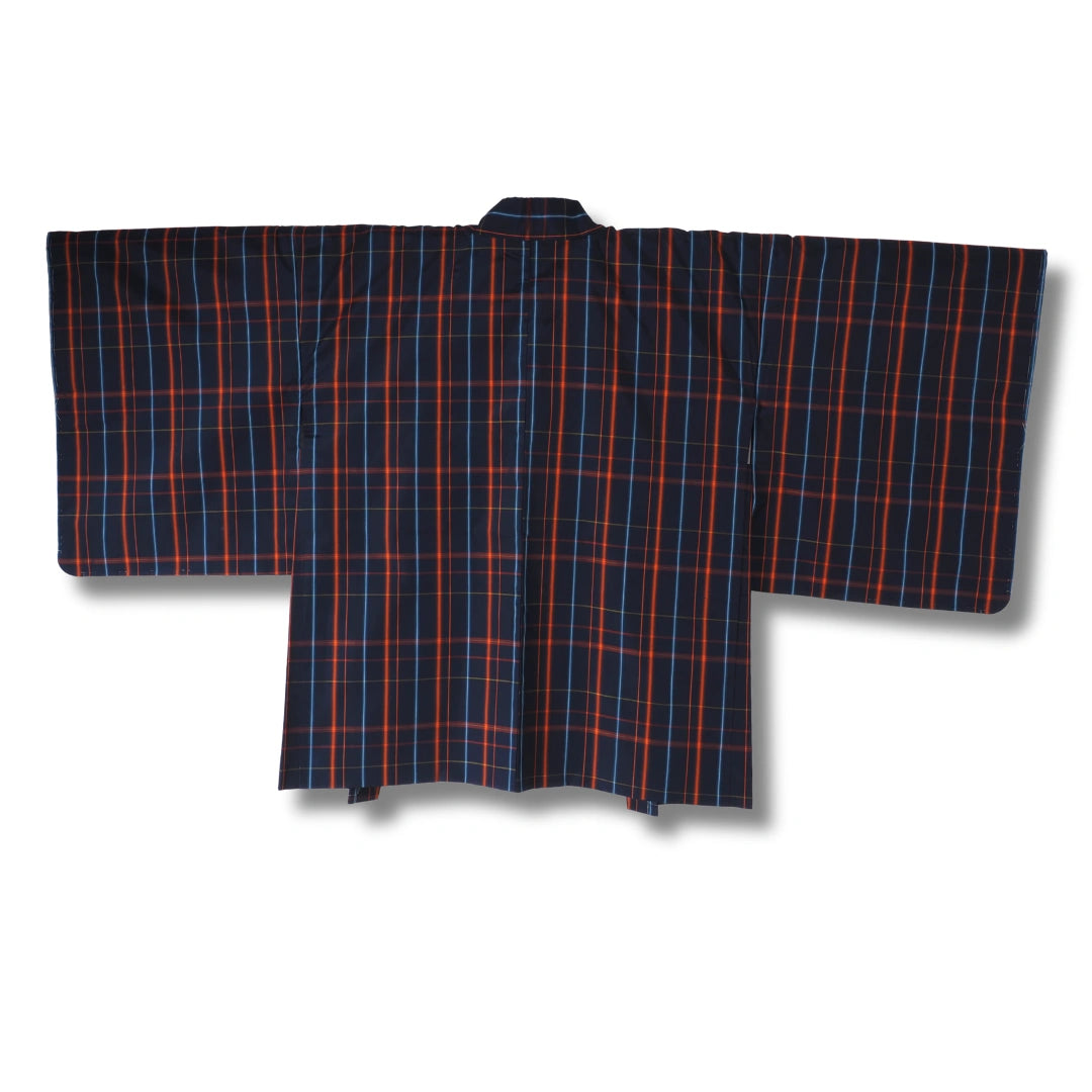 Vintage Damen Ensemble – Kimono & Haori dunkelblau kariert
