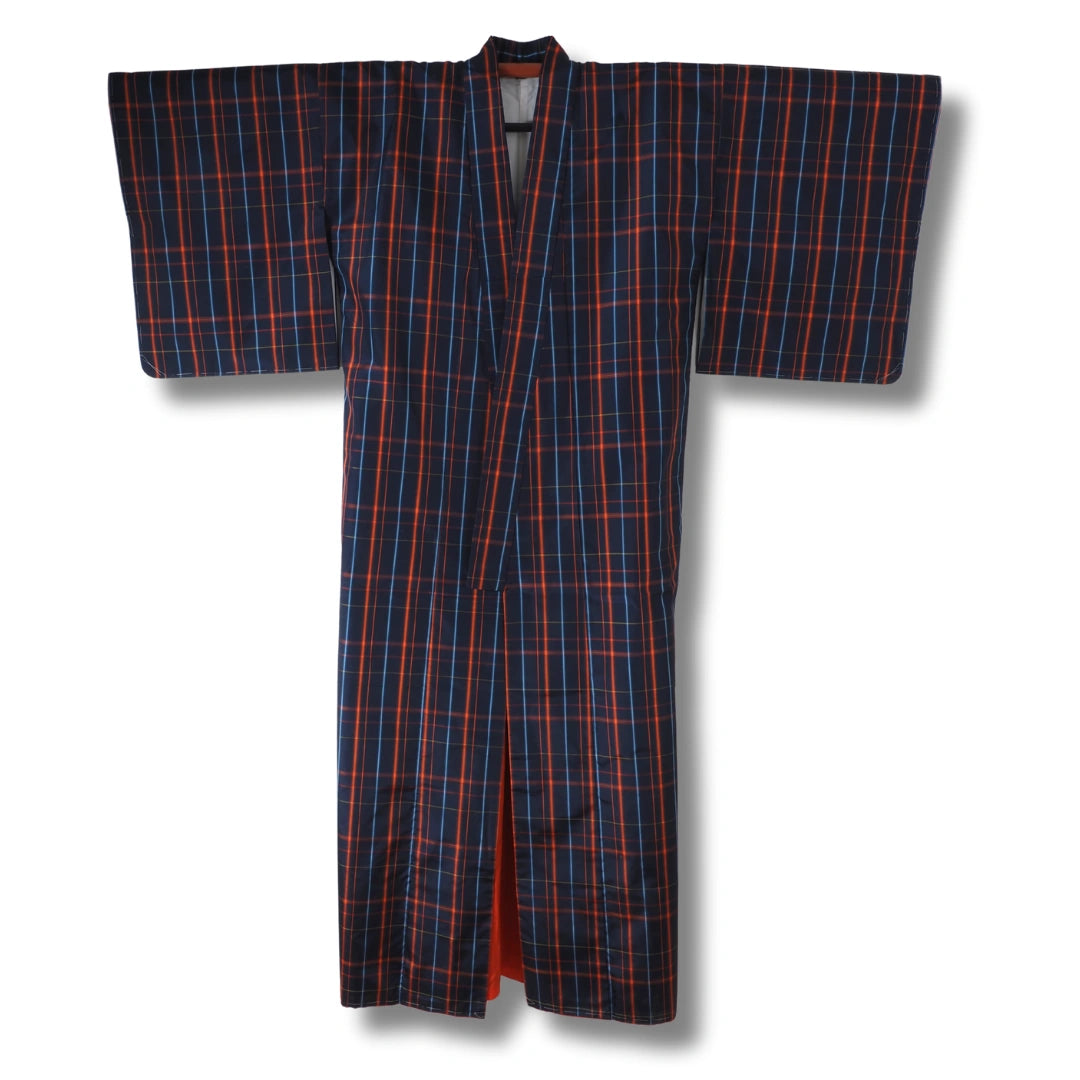 Vintage Damen Ensemble – Kimono & Haori dunkelblau kariert
