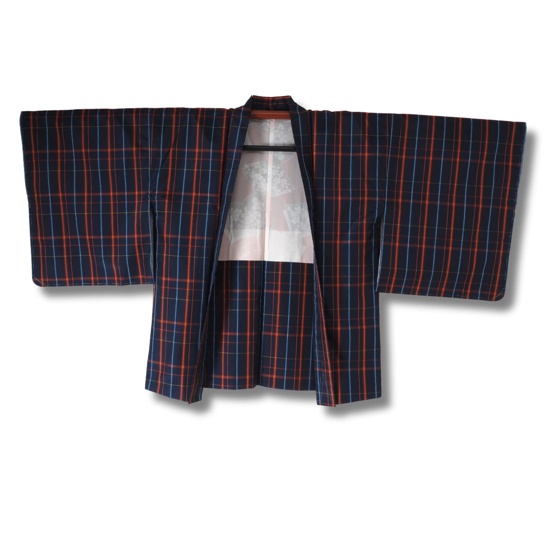 Vintage Damen Ensemble – Kimono & Haori dunkelblau kariert