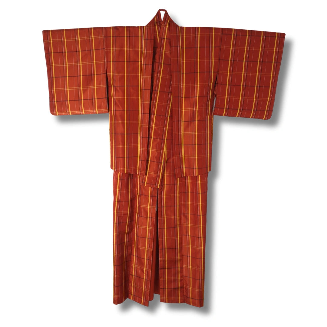 Vintage Damen Ensemble (Kimono & Haori) in Rotbraun + Haori Himo