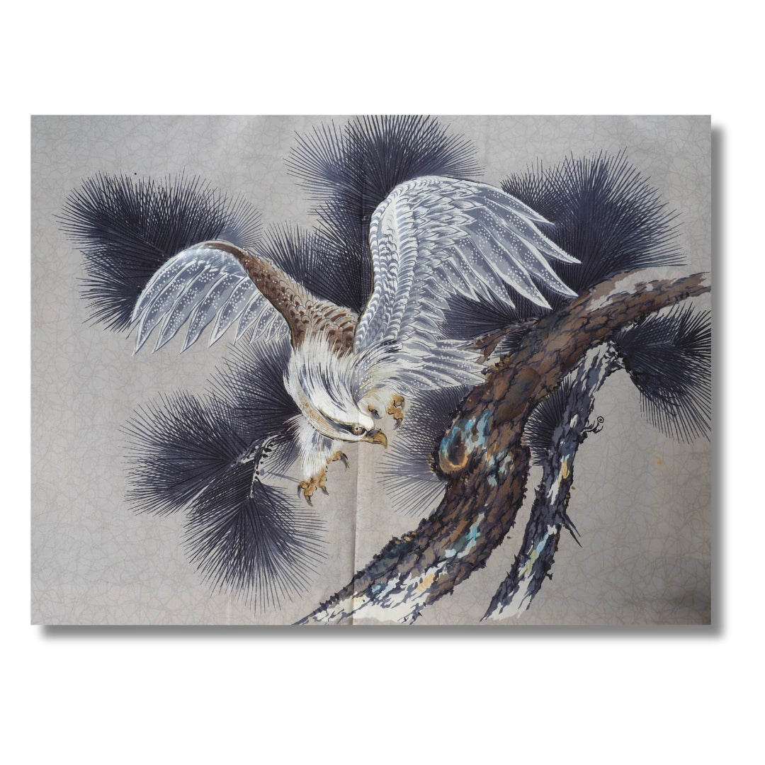 Vintage Herren Ensemble (Kimono & Haori) Dunkelblau mit Greifvogel