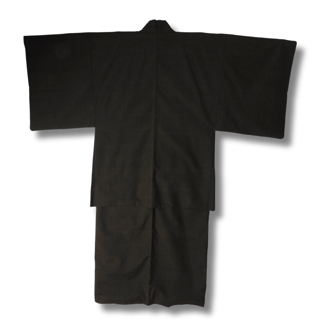 Vintage Herren Kimono & Haori Dunkelbraun mit Teeschalenmotiv