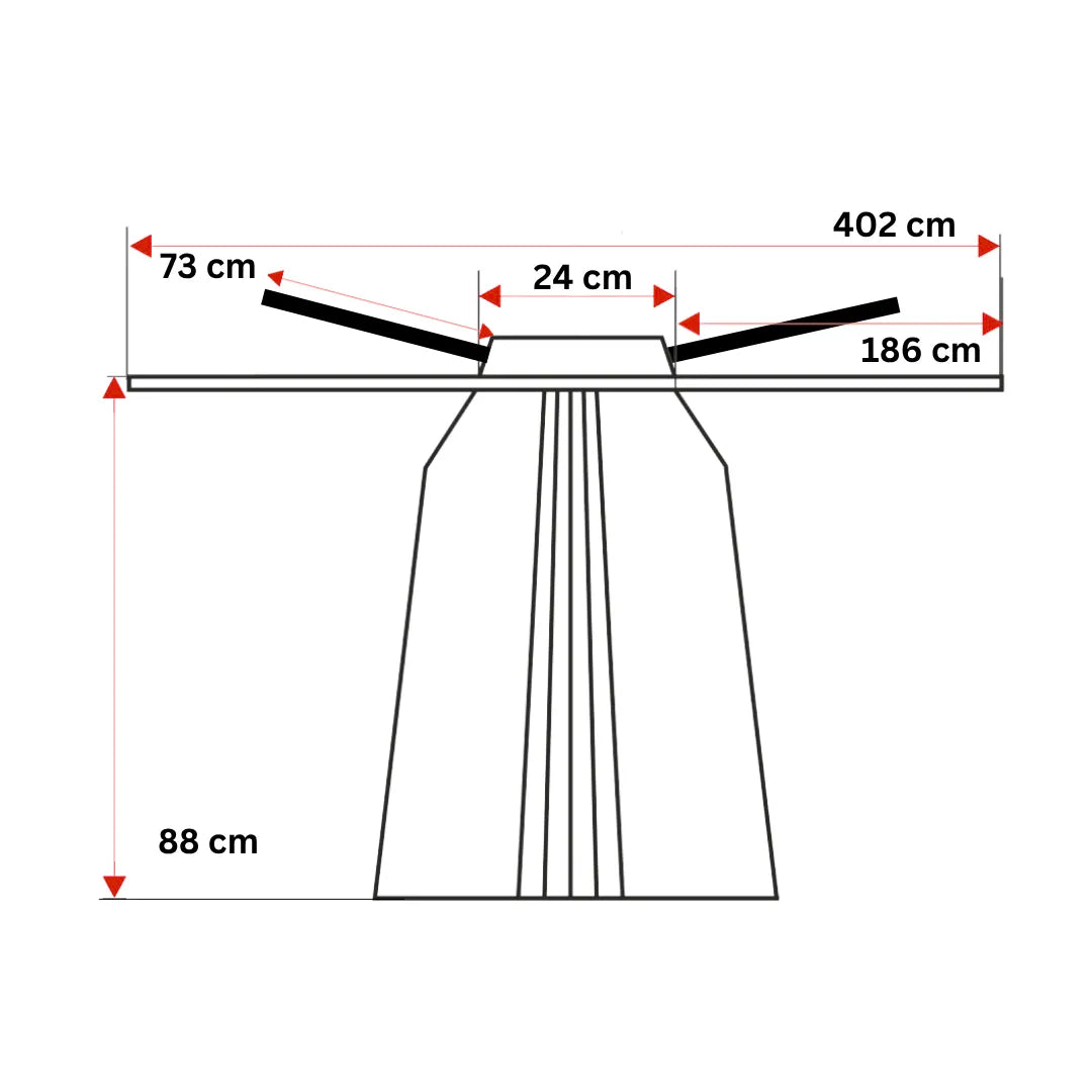 Maßzeichnung Hakama mit Größenangaben